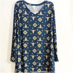 NEW Lularoe Elizabeth Tunic Top Teal Longhorn XL